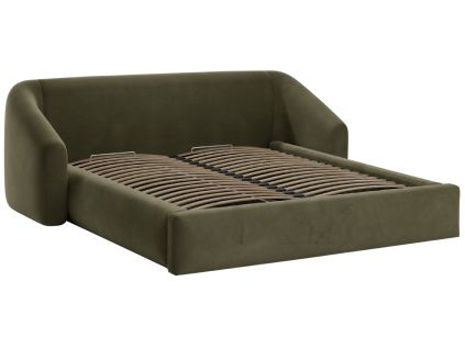 Zelená sametová dvoulůžková postel Cosmopolitan Design Campi 180 x 200 cm s úložným prostorem