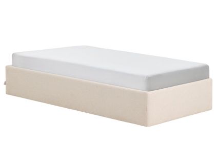 Béžová čalouněná jednolůžková postel Kave Home Nelzi 90 x 200 cm s úložným prostorem