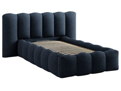 Tmavě modrá bouclé jednolůžková postel Micadoni Lupine 90 x 200 cm s úložným prostorem