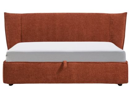 Terakotová čalouněná  dvoulůžková postel Kave Home Arvian 160 x 200 cm s úložným prostorem