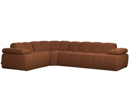 Oranžová bouclé rohová pohovka Mojo 310 cm, levá