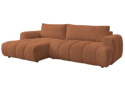 Terakotově oranžová bouclé rohová rozkládací pohovka Fuji 292 cm, levá