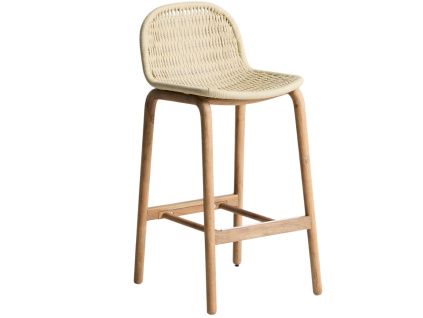 Dřevěná zahradní barová židle kave home Alipa s béžovým výpletem 75 cm