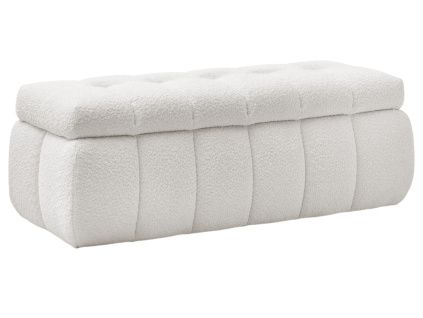 Bílá bouclé lavice Mont-Blanc 144 cm s úložným prostorem