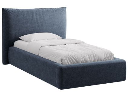 Tmavě modrá žinylková jednolůžková postel MICADONI Kaelle 90 x 200 cm s úložným prostorem