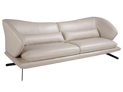 Béžovošedá kožená trojmístná pohovka No. 6146, 230 cm