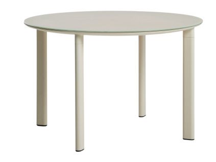 Krémový zahradní jídelní stůl kave home Erice Ø 120 cm se skleněnou deskou