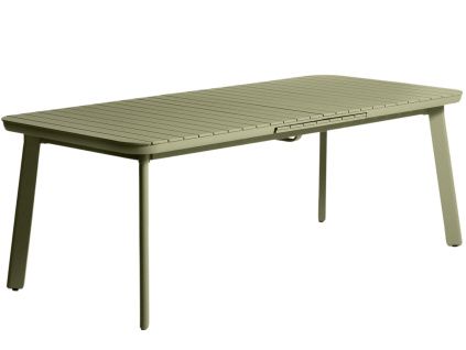 Šedý kovový zahradní rozkládací stůl kave home Izola 220/280 x 100 cm