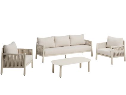 Krémový zahradní set pohovky, křesel a stolku kave home Aleria