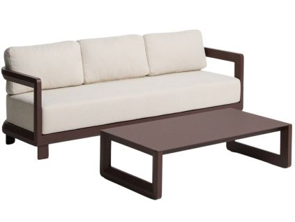 Hnědo-béžový zahradní set pohovky a stolku Kave Home Nerano