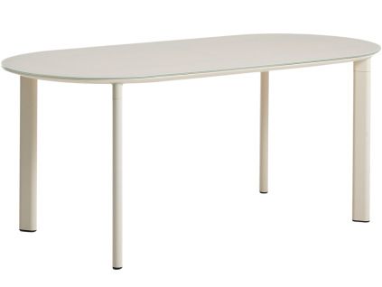 Krémový zahradní jídelní stůl kave home Erice 180 x 90 cm se skleněnou deskou