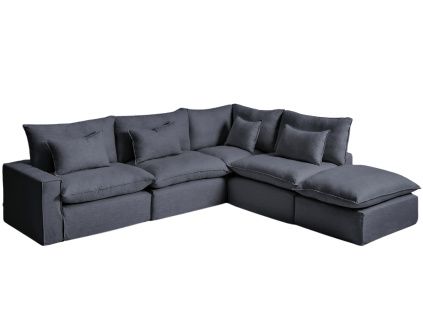 Tmavě šedá rohová pohovka Kave Home Anarela 347 cm s odnímatelným potahem, pravá