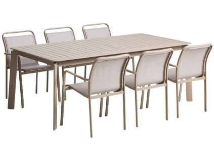 Béžový zahradní set stolu kave home Brela a šesti židlí Luri