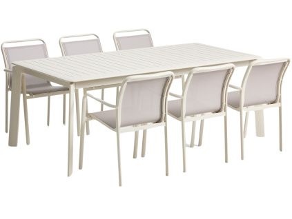 Krémový zahradní set stolu kave home Brela a šesti židlí Luri