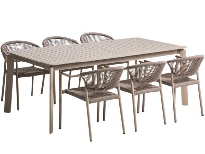 Béžový zahradní set stolu kave home Brela a šesti židlí Livadia
