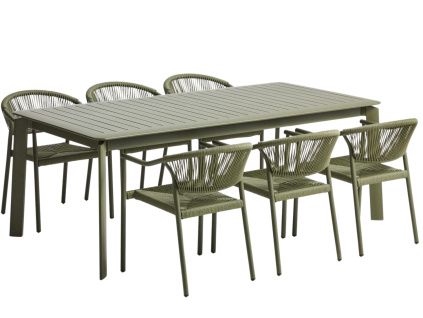 Zelený zahradní set stolu kave home Brela šesti židlí Livadia