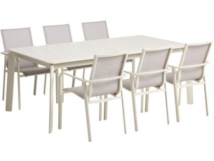 Krémový zahradní set stolu kave home Brela a šesti židlí Canea