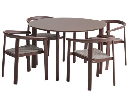 Hnědý zahradní set kulatého stolu a šesti židlí Kave Home Erice