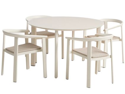 Krémový zahradní set kulatého stolu a šesti židlí kave home Erice