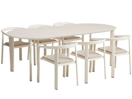 Krémový zahradní set stolu a šesti židlí kave home Erice