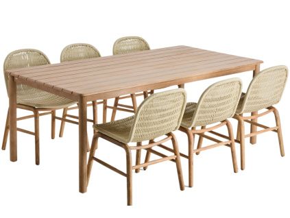 Béžový zahradní set stolu Kave Home Sori a šesti židlí  Kave Home Alipa