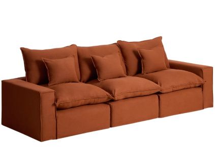 Terakotová pohovka Kave Home Anarela 310 cm s odnímatelným potahem