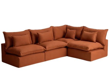 Terakotová  rohová pohovka Kave Home Anarela 327 cm s odnímatelným potahem