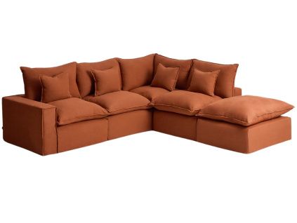 Terakotová rohová pohovka kave home Anarela 307 cm s odnímatelným potahem, pravá