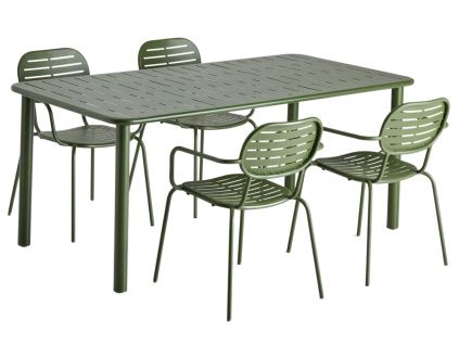 Zelený kovový zahradní set stolu a čtyř židlí Kave Home Brai