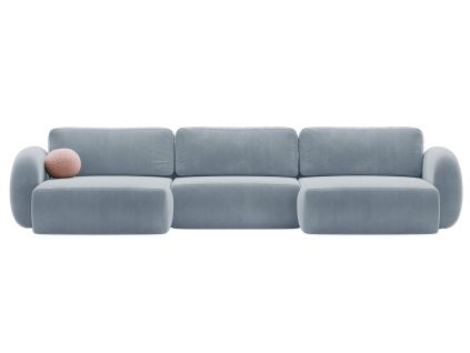 Modrošedá sametová rozkládací pohovka do U Kora 362 cm
