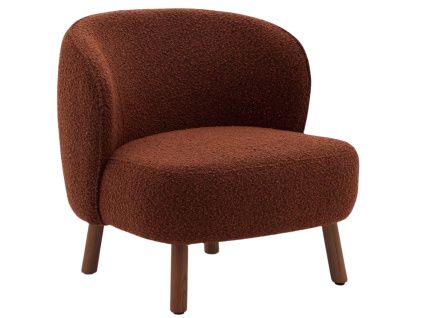Terakotové bouclé křeslo Kave Home Ulit s hnědou podnoží