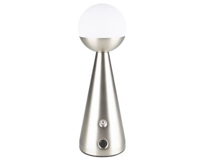 Stříbrná kovová dobíjecí stolní LED lampa BELLO