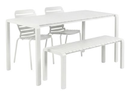 Bílý zahradní set stolu, židlí a lavice VONDEL