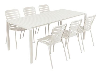 Bílý zahradní set šesti židlí a stolu VONDEL