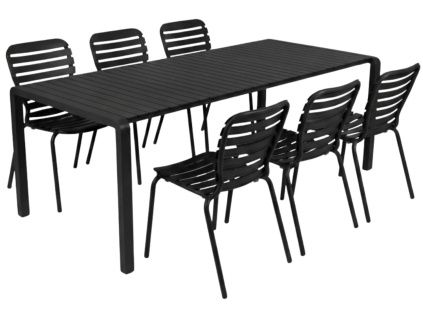 Černý zahradní set šesti židlí a stolu VONDEL