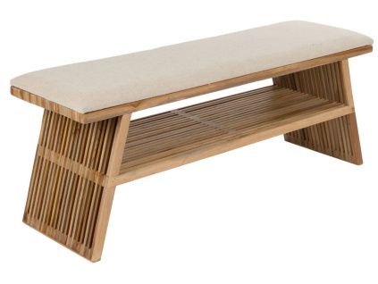 Dřevěná lavice Housecraft Living Djia 110 cm s béžovým sedákem