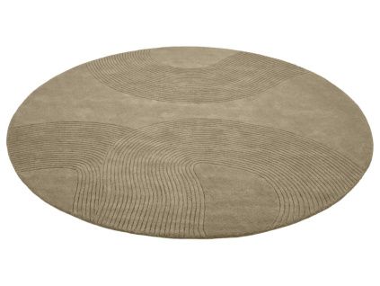 Tmavě béžový vlněný kulatý koberec Zen 200 cm
