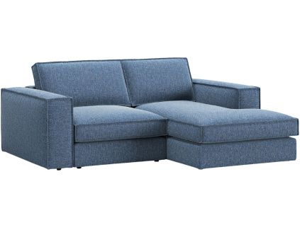 Tmavě modrá čalouněná rohová pohovka MICADONI Pola 226 cm, pravá