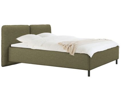 Zelená čalouněná dvoulůžková postel Melu 160 x 200 cm s úložným prostorem