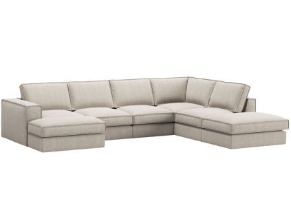 Pískově hnědá čalouněná rohová pohovka do "U" MICADONI Pola 362 cm, pravá