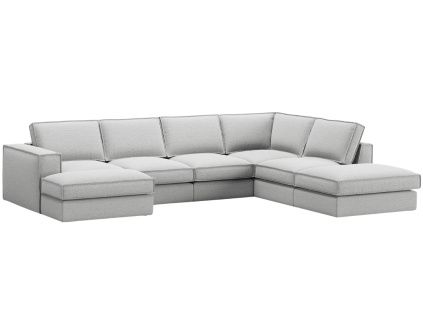 Světle šedá čalouněná rohová pohovka do "U" MICADONI Pola 362 cm, pravá