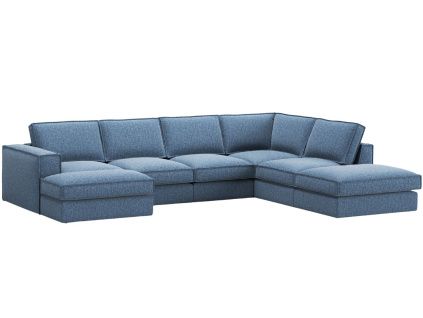 Tmavě modrá čalouněná rohová pohovka do "U" MICADONI Pola 362 cm, pravá