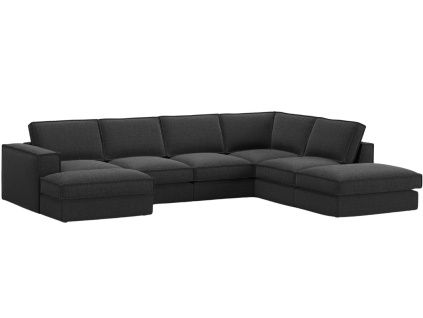 Černá čalouněná rohová pohovka do "U" MICADONI Pola 362 cm, pravá