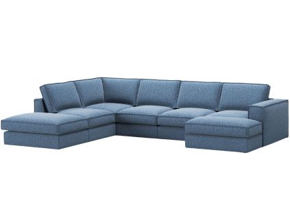 Tmavě modrá čalouněná rohová pohovka do "U" MICADONI Pola 362 cm, levá