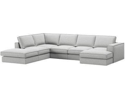 Světle šedá čalouněná rohová pohovka do "U" MICADONI Pola 362 cm, levá