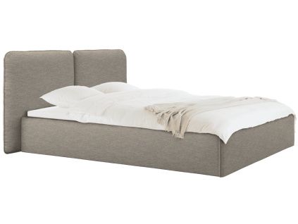 Hnědá čalouněná dvoulůžková postel Melu 160 x 200 cm s úložným prostorem