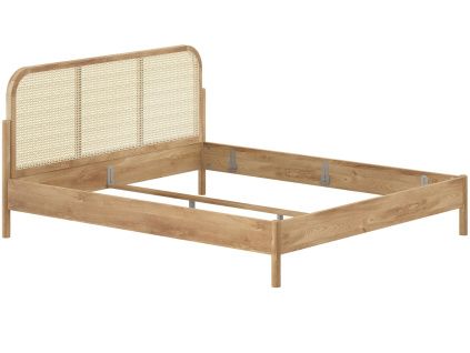 Dubová postel Vipack Olive 180 x 200 cm s ratanovým čelem