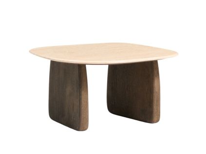 Béžový travertinový odkládací stolek Kave Home Pirita 71 x 70 cm s tmavou podnoží
