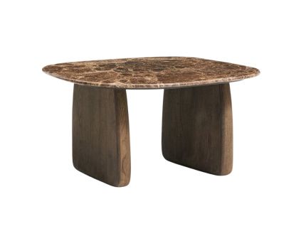 Hnědý mramorový odkládací stolek Kave Home Pirita 71 x 70 cm s tmavou podnoží