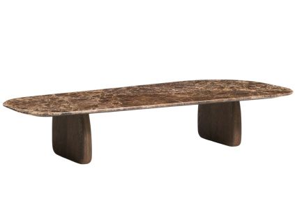 Hnědý mramorový konferenční stolek Kave Home Pirita 147 x 65 cm s tmavou podnoží
